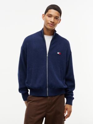 blue heritage logo mélange zip-thru jumper for men tommy jeans