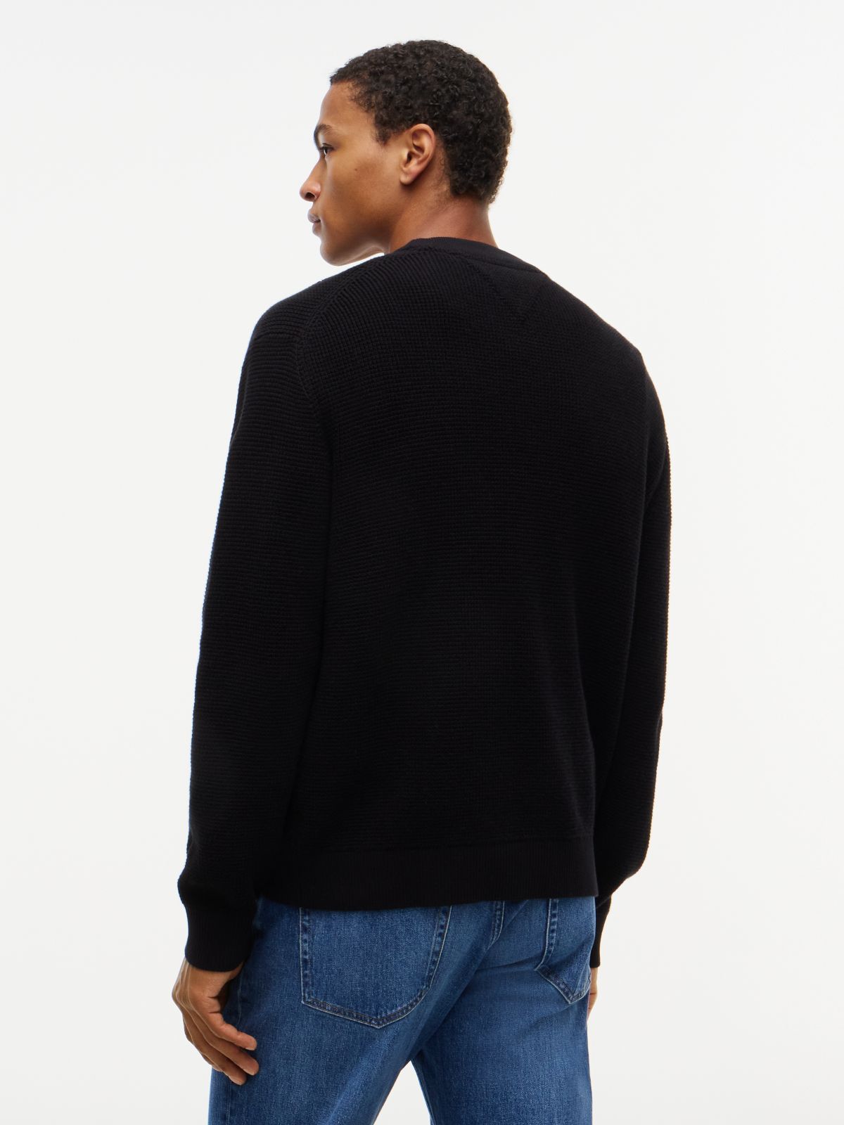 Logo Waffle Knit Crew Neck Jumper — Black