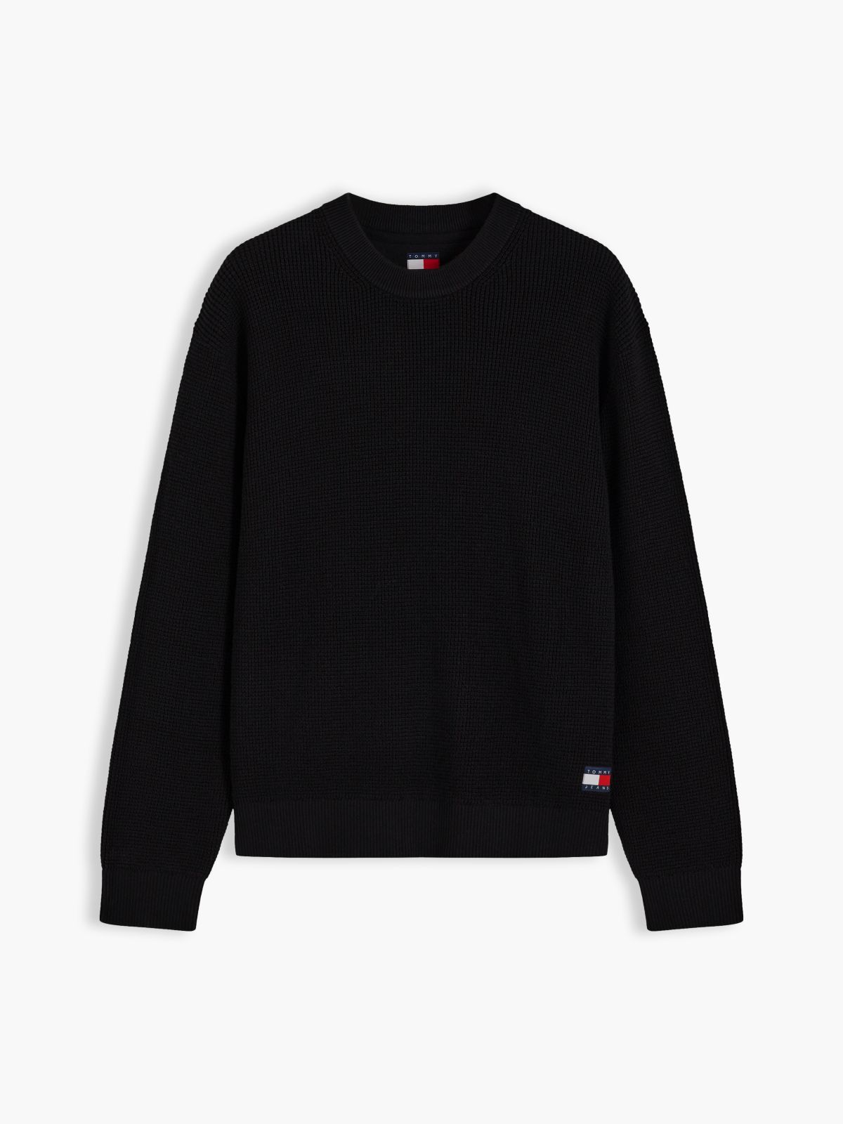 Logo Waffle Knit Crew Neck Jumper — Black