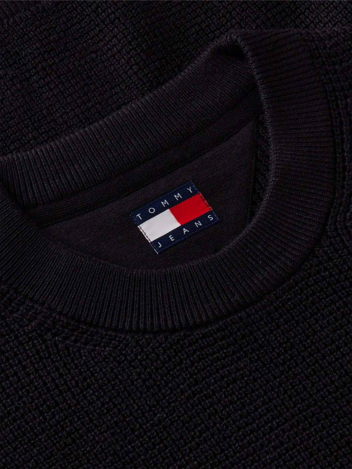 Logo Waffle Knit Crew Neck Jumper — Black