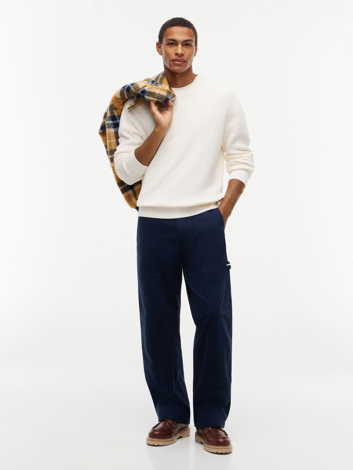 Logo Waffle Knit Crew Neck Jumper — White