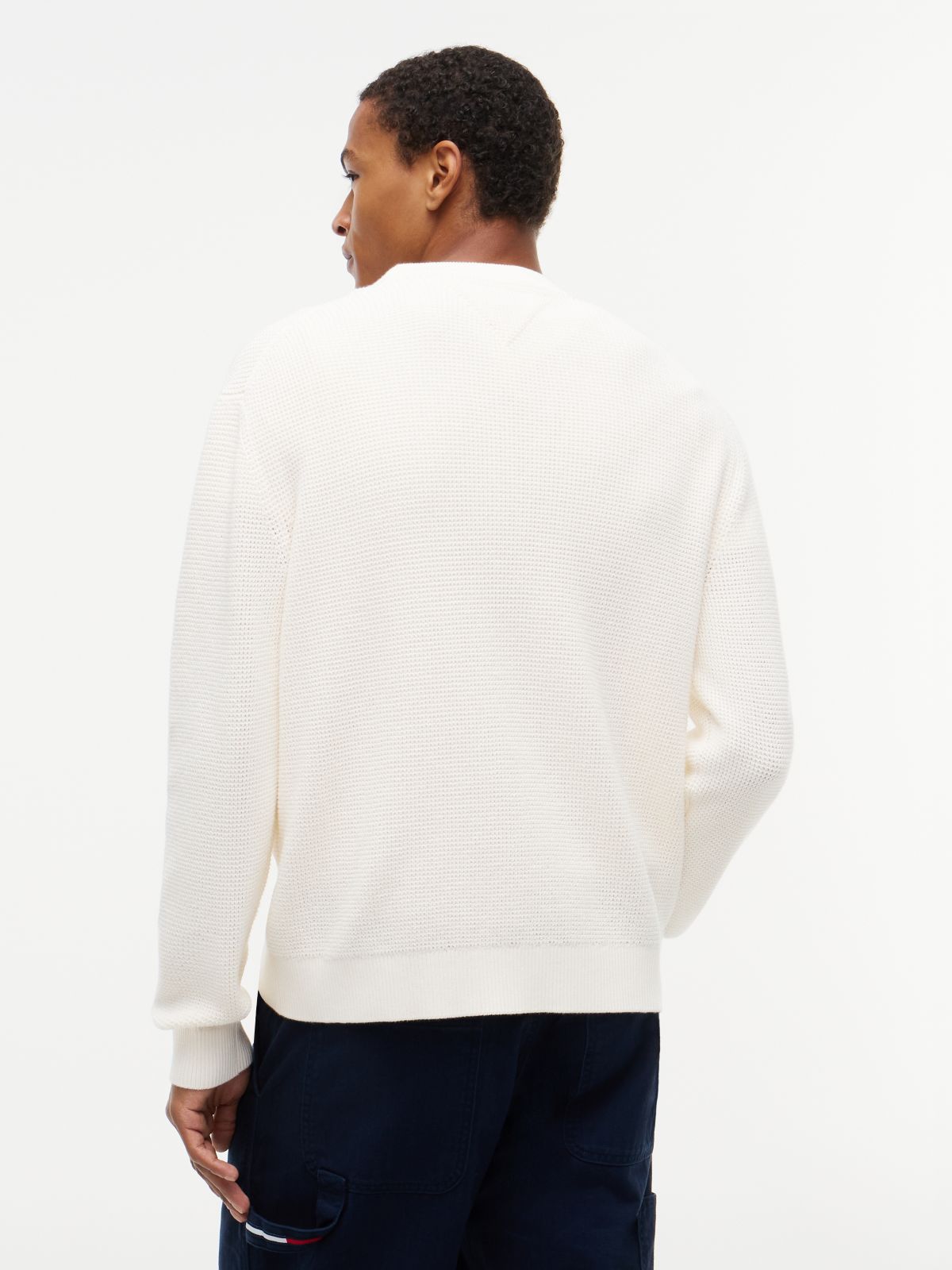 Logo Waffle Knit Crew Neck Jumper — White