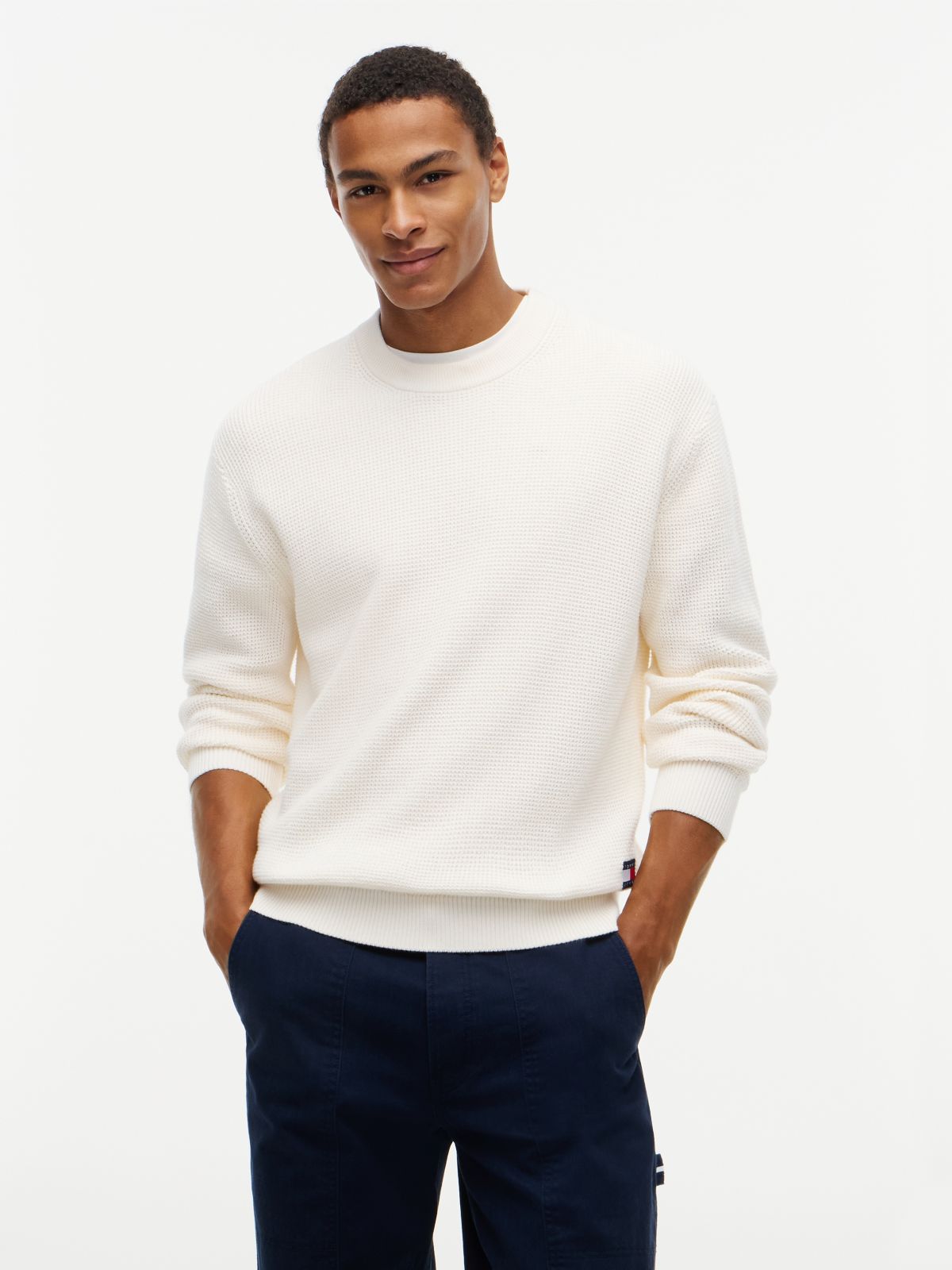 Logo Waffle Knit Crew Neck Jumper — White
