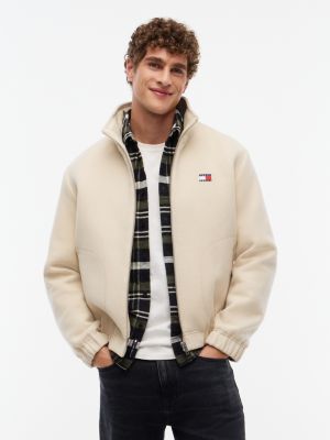 beige wool blend relaxed zip-thru jacket for men tommy jeans