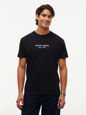 black linear logo embroidery jersey t-shirt for men tommy jeans
