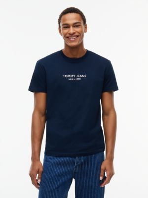 blue linear logo embroidery jersey t-shirt for men tommy jeans