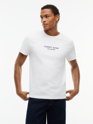 white linear logo embroidery jersey t-shirt for men tommy jeans