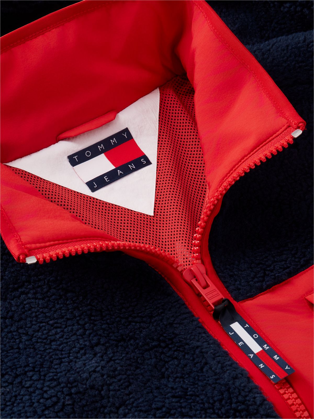 Colour-Blocked Teddy Zip-Thru Jacket — Blue