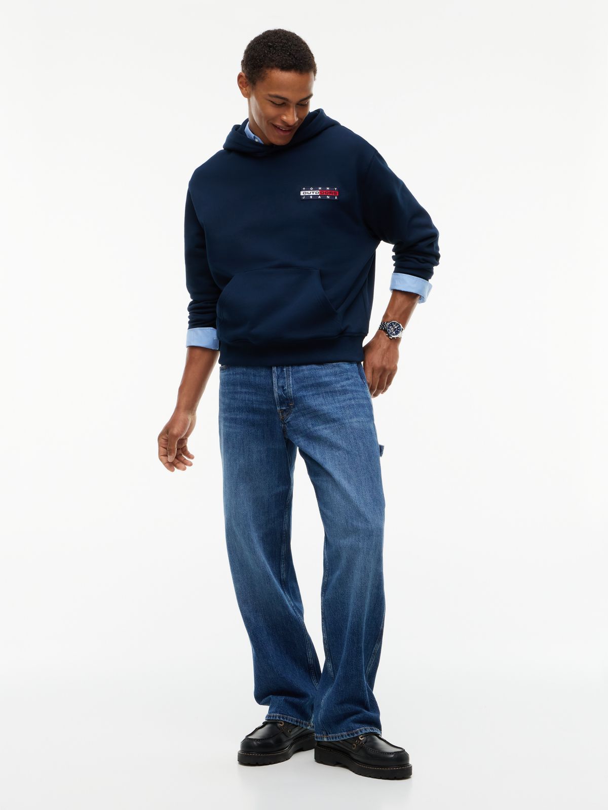 Back Logo Relaxed Fleece Hoody — Blue