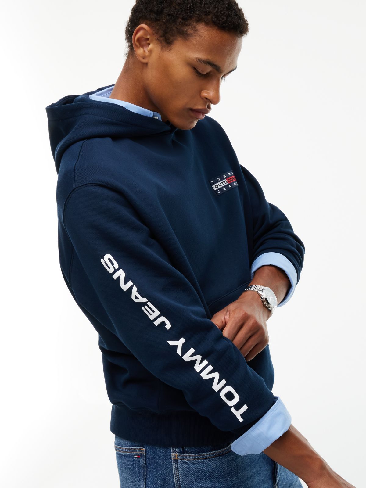 Back Logo Relaxed Fleece Hoody — Blue