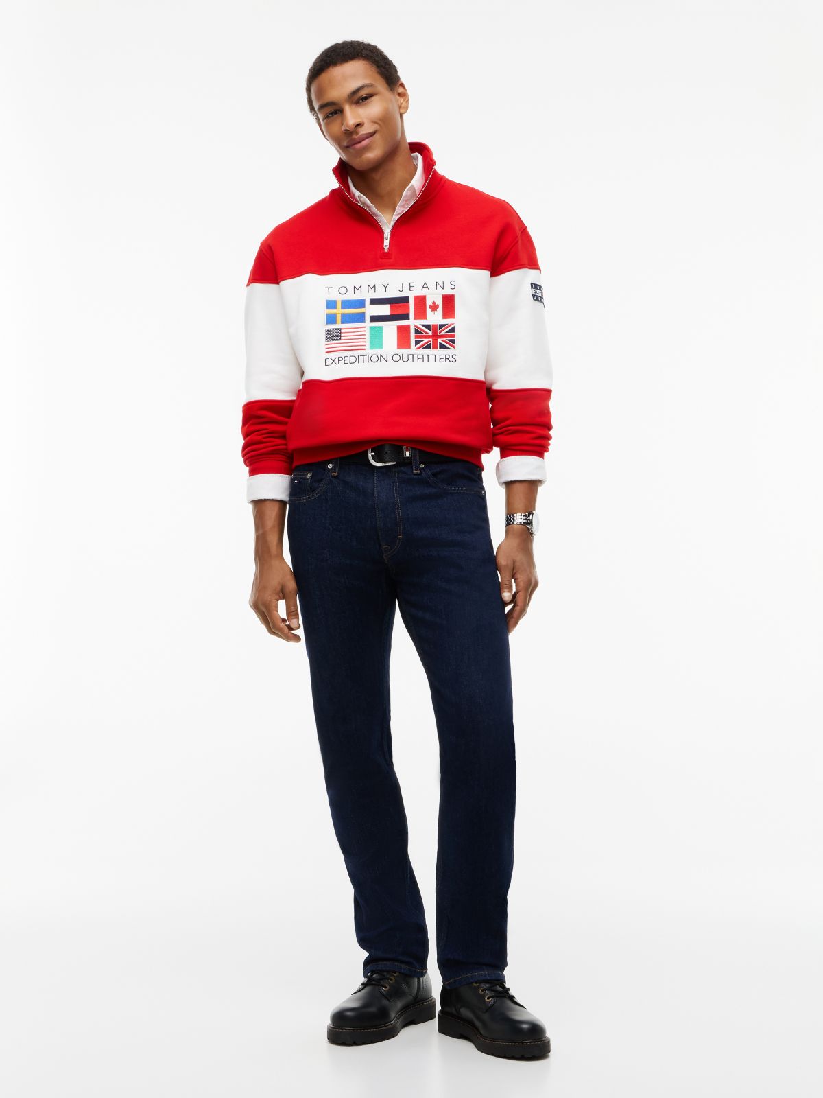 Fleece Mock Neck Quarter-Zip Sweatshirt — Red