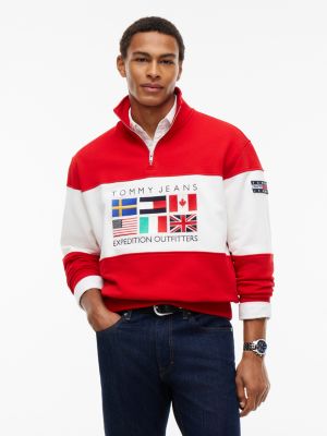 sudadera con cremallera y cuello perkins red de hombres tommy jeans