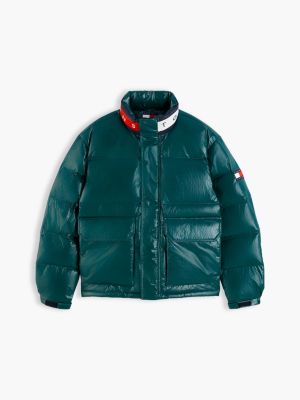 piumino alaska con finitura lucida verde da uomini tommy jeans