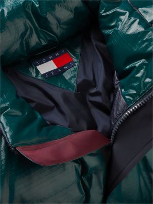 piumino alaska con finitura lucida verde da uomini tommy jeans