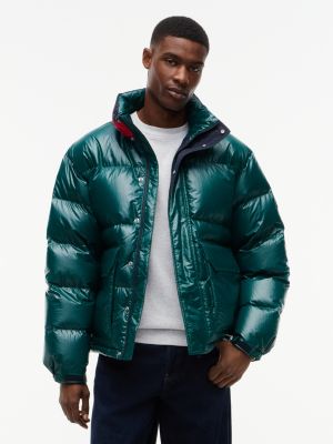 piumino alaska con finitura lucida green da uomini tommy jeans
