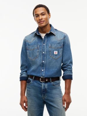 denim regular fit western denim shirt for men tommy jeans