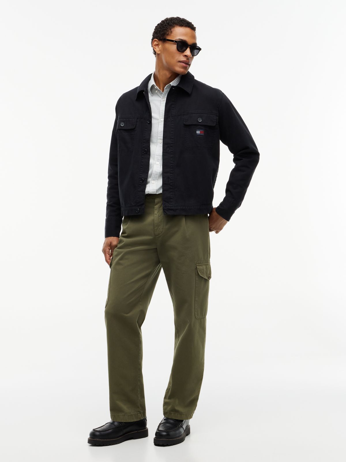 Textured Herringbone Oversized Overshirt — Black