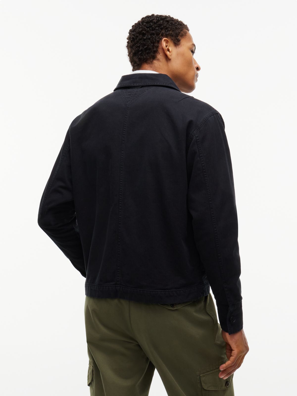 Textured Herringbone Oversized Overshirt — Black