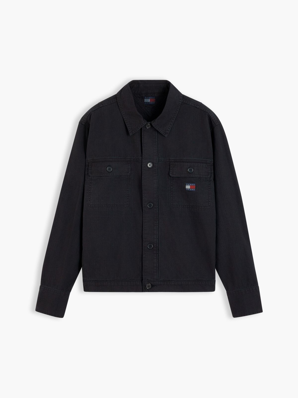 Textured Herringbone Oversized Overshirt — Black