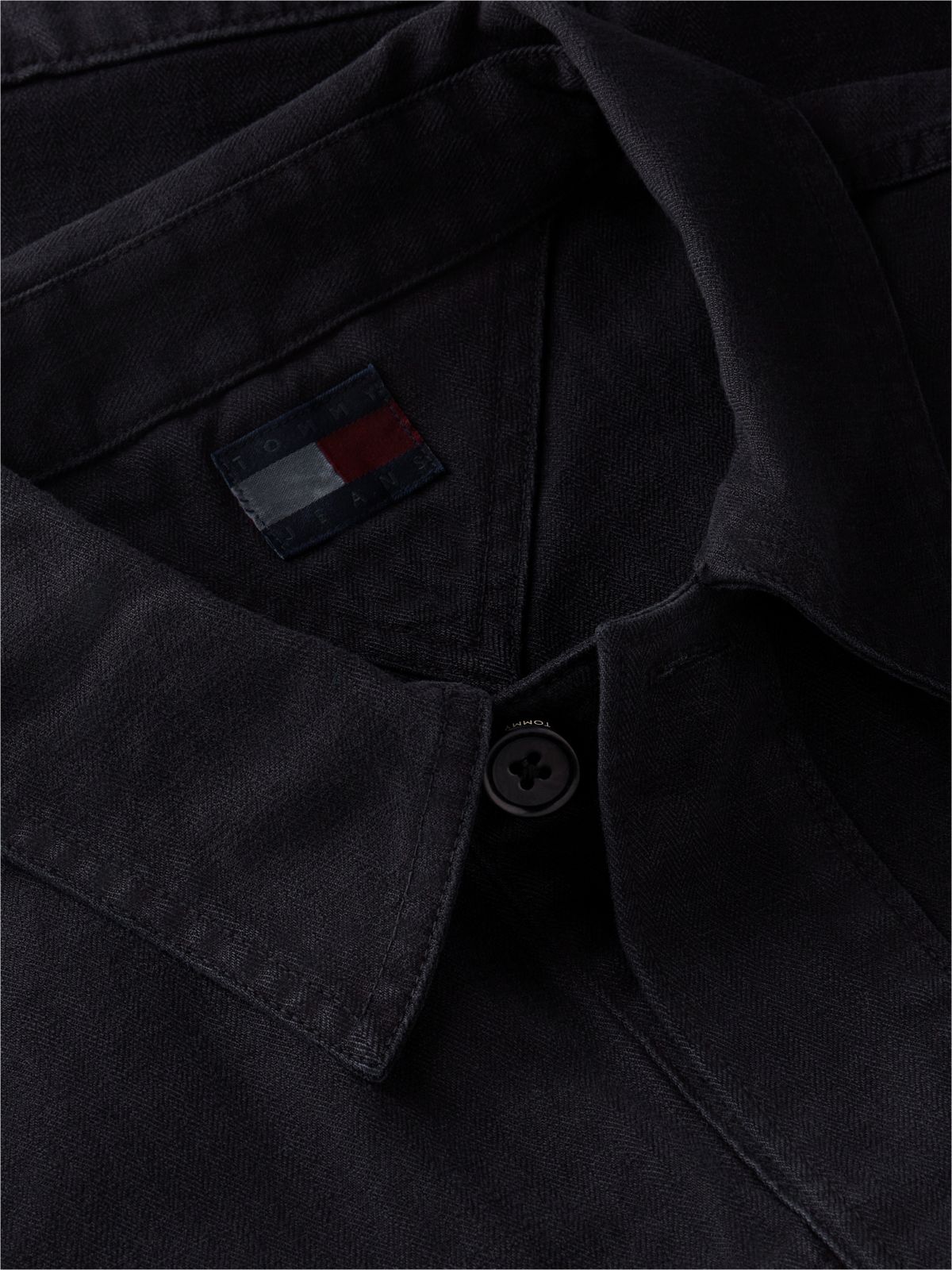 Textured Herringbone Oversized Overshirt — Black