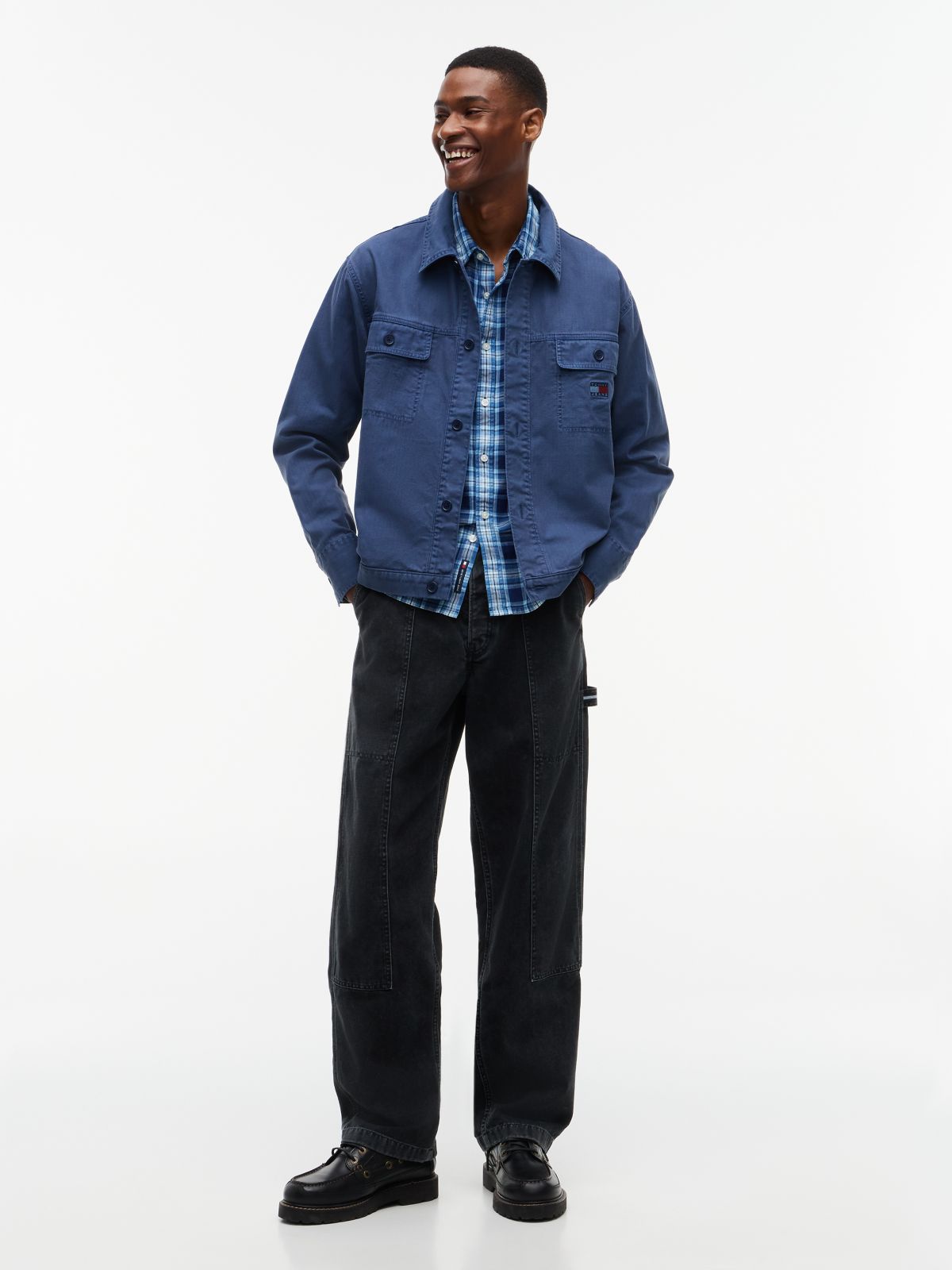 Textured Herringbone Oversized Overshirt — Blue