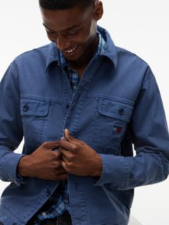 Textured Herringbone Oversized Overshirt — Blue 3