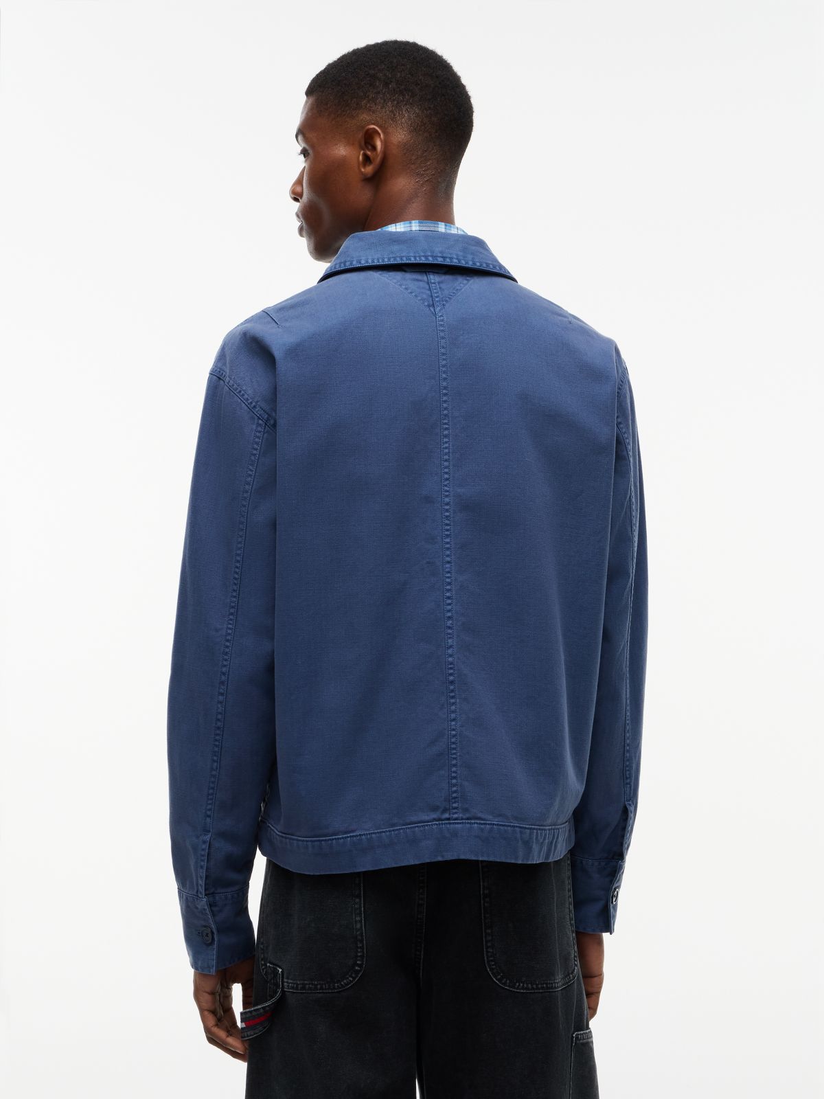 Textured Herringbone Oversized Overshirt — Blue