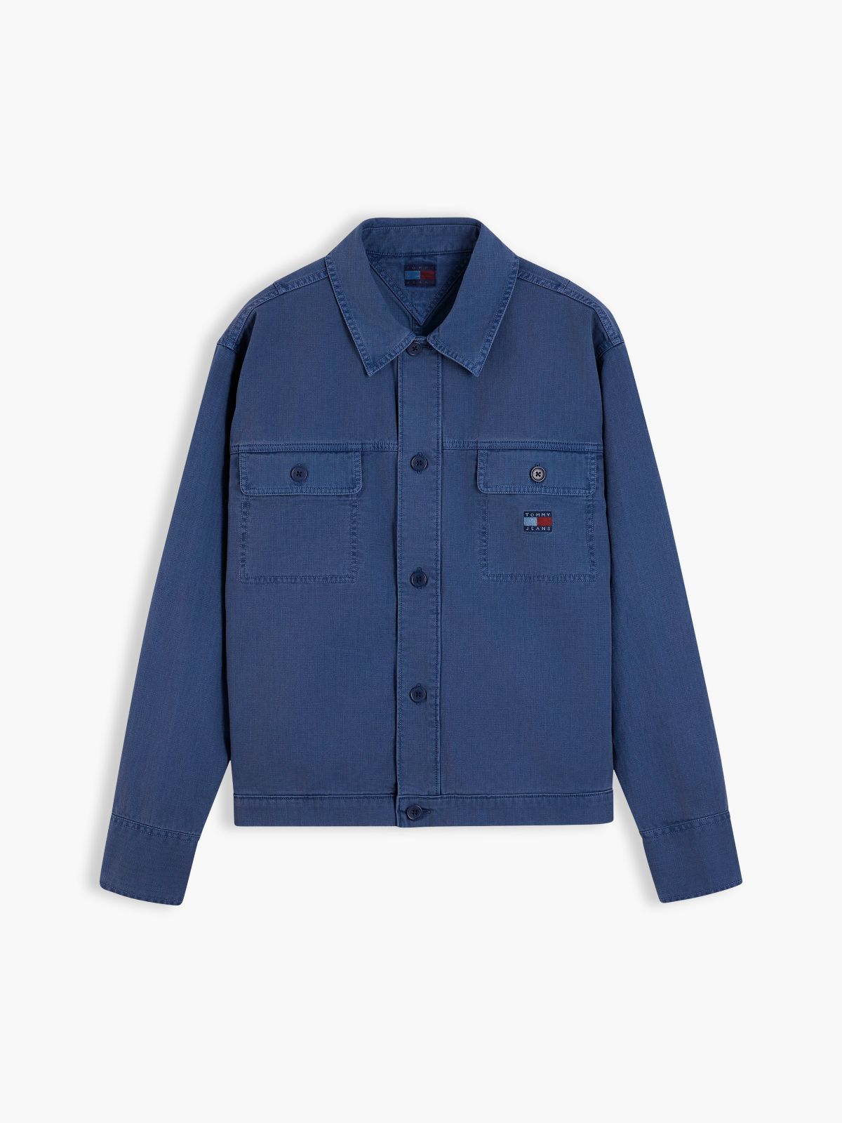 Textured Herringbone Oversized Overshirt — Blue