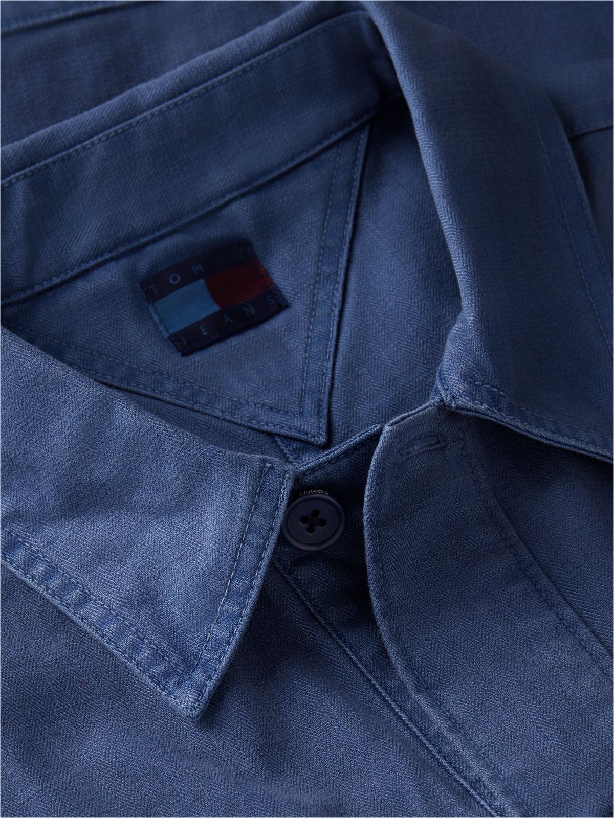 Textured Herringbone Oversized Overshirt — Blue