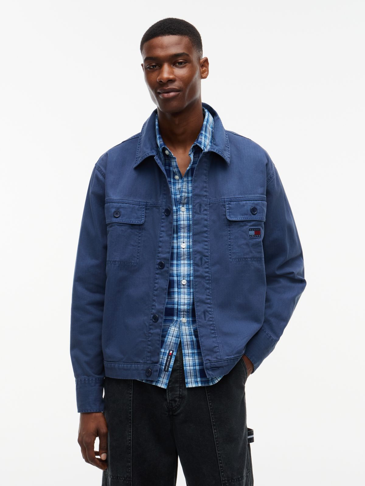Textured Herringbone Oversized Overshirt — Blue