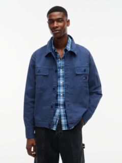 Textured Herringbone Oversized Overshirt — Blue 1