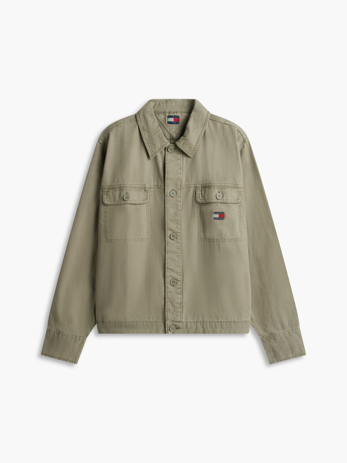 Textured Herringbone Oversized Overshirt — Green