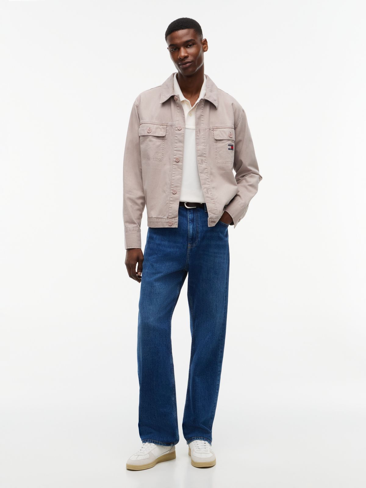 Textured Herringbone Oversized Overshirt — Grey