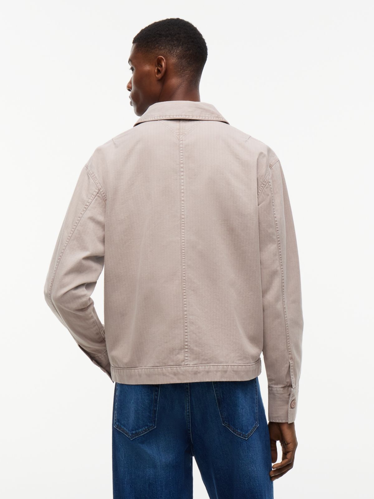 Textured Herringbone Oversized Overshirt — Grey