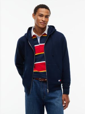 blue classic logo relaxed zip-thru hoody for men tommy jeans