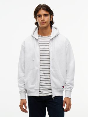 grey classic logo relaxed zip-thru hoody for men tommy jeans