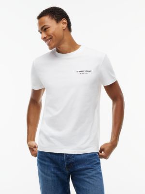 white linear logo slim jersey t-shirt for men tommy jeans