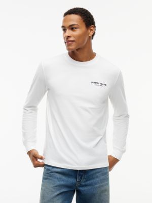 white linear logo slim long sleeve t-shirt for men tommy jeans