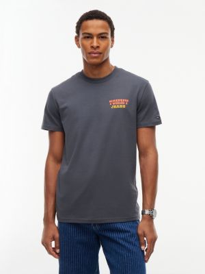 t-shirt en jersey à col ras-du-cou et logo grey pour hommes tommy jeans