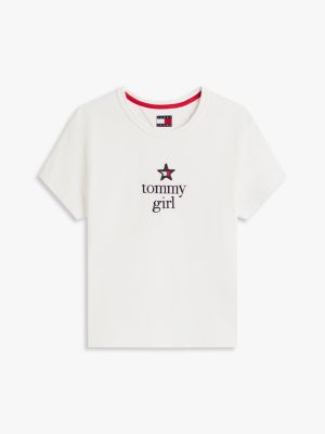 weiß tommy girl regular fit t-shirt mit grafik für gender-inclusive erwachsene - tommy jeans