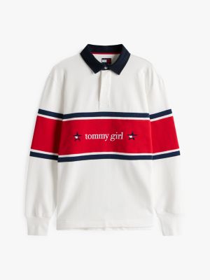 white tommy girl back logo relaxed stripe rugby shirt for adults gender inclusive tommy jeans