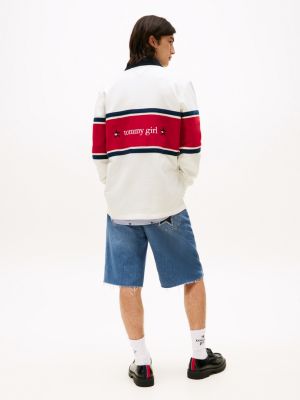 biały luźna koszula rugby z logo tommy girl z tyłu dla dla dorosłych i dla każdej płci - tommy jeans