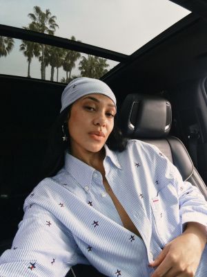 blue tommy girl oversized ithaca stripe star embroidery shirt for adults gender inclusive tommy jeans