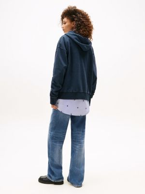 sweat à capuche oversize à logo tommy girl bleu pour adultes genre inclusif tommy jeans