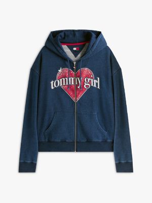 sweat à capuche oversize à logo tommy girl bleu pour adultes genre inclusif tommy jeans
