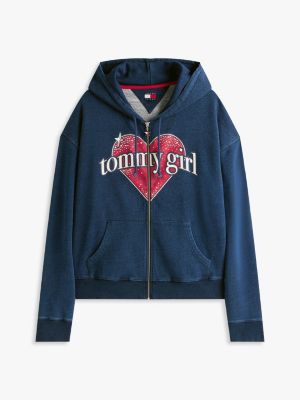 sweat à capuche oversize à logo tommy girl bleu pour adultes genre inclusif tommy jeans