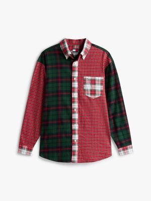 red tommy girl tartan patchwork oversized shirt for adults gender inclusive tommy jeans