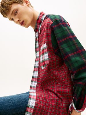 red tommy girl tartan patchwork oversized shirt for adults gender inclusive tommy jeans