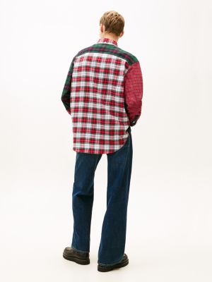 red tommy girl tartan patchwork oversized shirt for adults gender inclusive tommy jeans