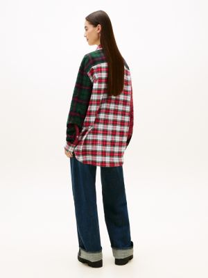 red tommy girl tartan patchwork oversized shirt for adults gender inclusive tommy jeans